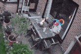a person sitting at a table with an infinity symbol on their face