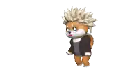 a cartoon dog wearing a black jacket and a sweater