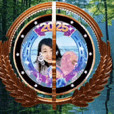 a picture of a woman in a circle with the year 2025 written on it