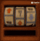 a slot machine with arrows pointing up and down and the words capcut on the bottom