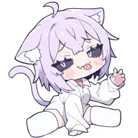 a drawing of a cat girl with purple hair and a white shirt