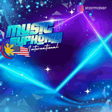 a poster for music euphoria international has a blue background