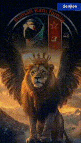 a picture of a lion with a crown on its head and the words rumah kani family on the bottom