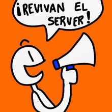 a cartoon character holding a megaphone with a speech bubble saying revivan el server