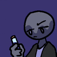 a pixel art drawing of a person holding a lighter