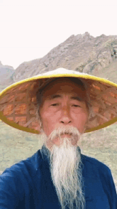 a man with a long white beard wearing a yellow hat