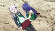 a girl with a cat ear is laying on the ground