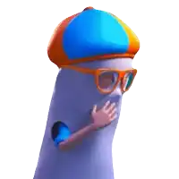 a cartoon character wearing a hat and glasses