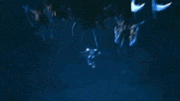 a robot is flying through the air with a blue light coming out of it .