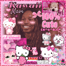 a man with dreadlocks is surrounded by pink hello kitty and hearts