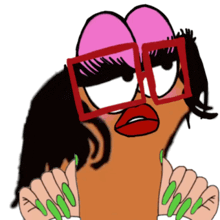 a cartoon character with green nails and red glasses