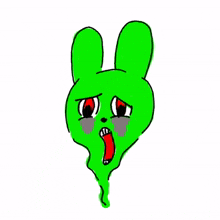 green rabbit red eye scared screaming