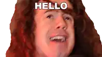 a close up of a man 's face with the word hello written on it