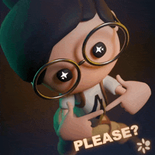 a cartoon character with glasses and suspenders says please