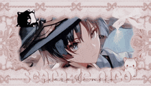 a picture of a boy in a hat with the word scarlet written below him