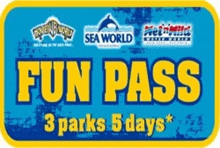 a blue and yellow fun pass for 3 parks 5 days