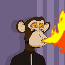 a cartoon of a monkey with gold coins in his eyes and a fire coming out of his mouth