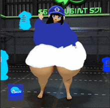 a cartoon character is standing in front of a sign that says ' $ 5 ' on it