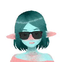 a girl wearing sunglasses has a fire behind her ear