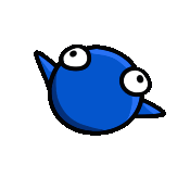 a cartoon drawing of a blue fish with sharp teeth and eyes .
