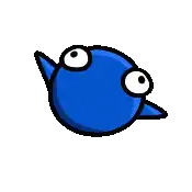 a cartoon drawing of a blue fish with sharp teeth and eyes .