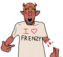 a cartoon of a man wearing a shirt that says i love frenzy