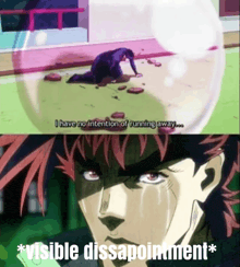 a cartoon of a man kneeling down next to a bubble that says i have no intention of running away