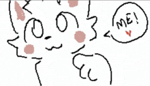 a drawing of a cat with a speech bubble that says " me "