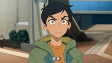a cartoon character says ugh on the bottom right