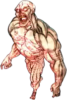 a cartoon drawing of a muscular zombie with a skull on his chest