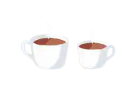 two cups of coffee with a cat sticking its head out of one