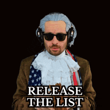 a man wearing headphones is holding a book with the words " release the list " on the bottom