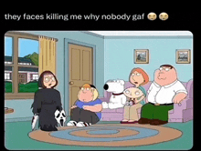 a cartoon of a family sitting in a living room with a grim reaper standing in front of them .