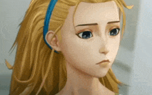 a cartoon girl with blonde hair and blue eyes
