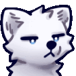a cartoon drawing of a white cat with blue eyes making a sad face .