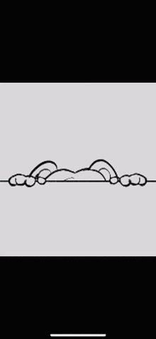a black and white drawing of a cartoon character peeking over a wall .
