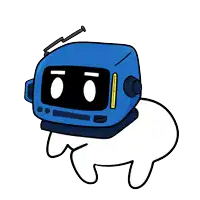 a cartoon drawing of a blue robot with a antenna on top