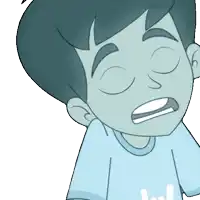 a cartoon of a boy with his eyes closed and a shirt that says ' i love you ' on it