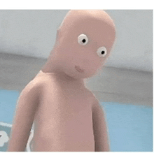 a cartoon character with a bald head and big eyes .