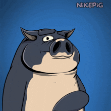 a cartoon of a pig holding a red heart with nikepig written above it