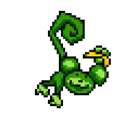 a pixel art illustration of a green plant with a yellow claw .