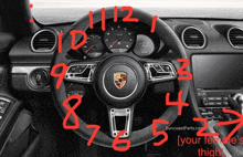 a picture of a porsche steering wheel with the numbers written on it