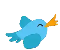 a blue bird with a yellow beak is flying in the air