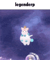 a unicorn with a crown on its head is flying through the air in space .