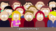 a group of people sitting in a theatre with the caption gallery murmuring on the bottom