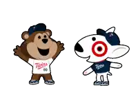 a mascot for the twins is standing next to another mascot