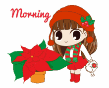 anime kawaii girl morning watering plants
