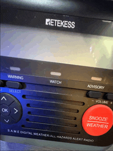 a retekess radio has a red snooze weather button