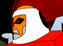 a cartoon drawing of a robot with a white helmet