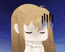 a drawing of a girl with her eyes closed and the name poppy19996 on the bottom